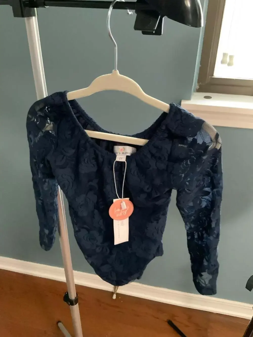 Bailey's Blossoms Long Sleeve Lace Bodysuit Size 2T Navy Blue